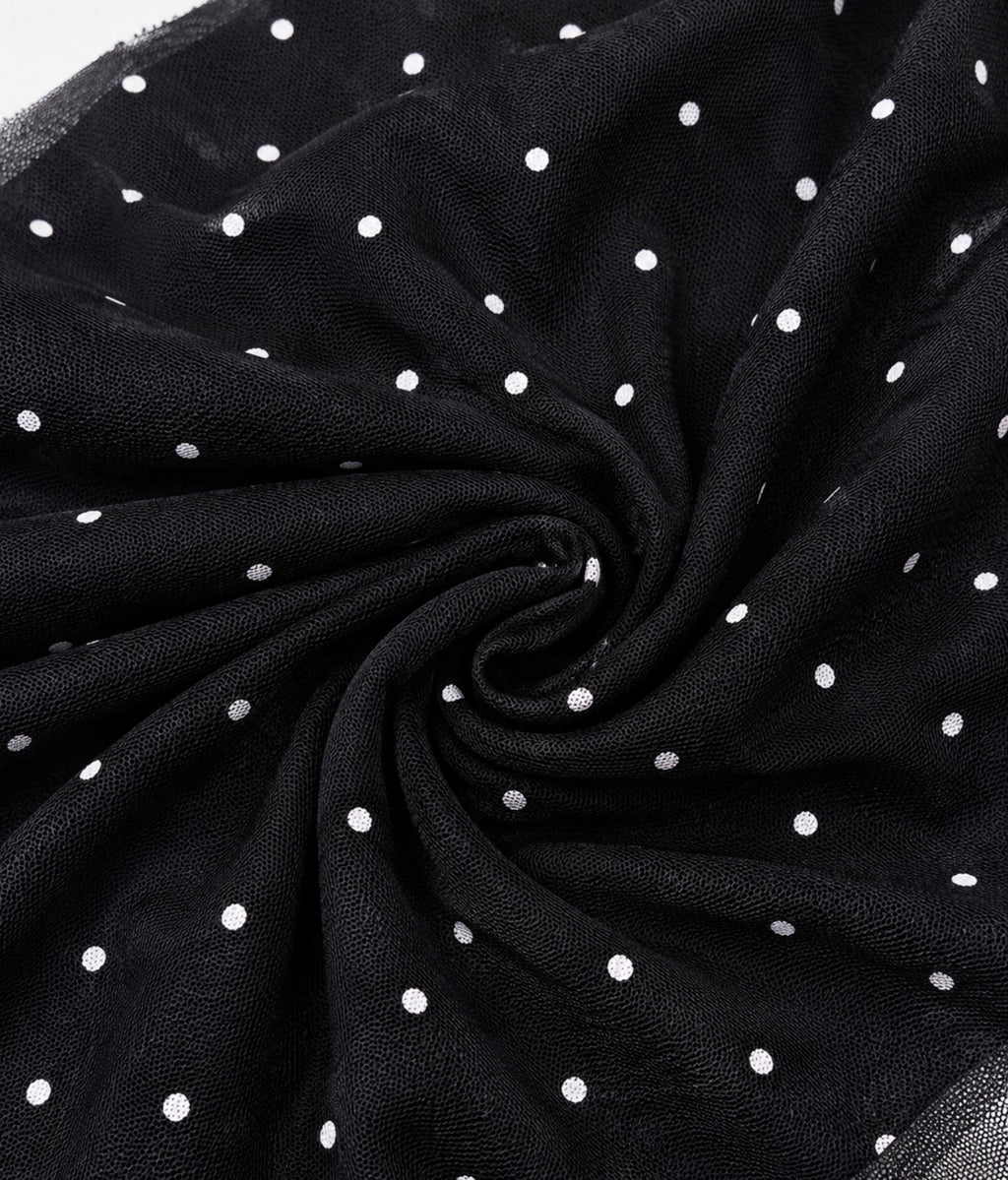 Vestido largo Tul negro con lunares.