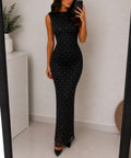 Vestido largo Tul negro con lunares.