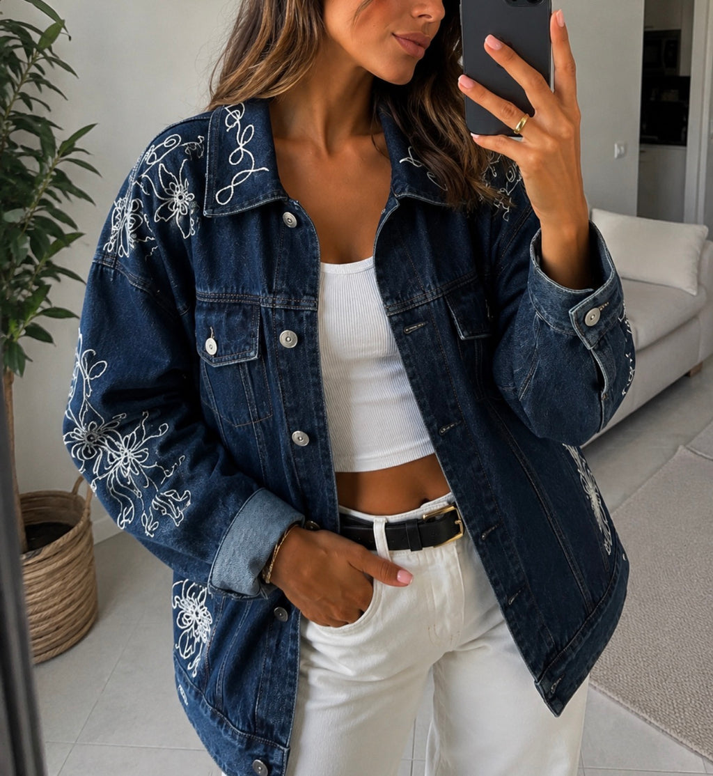 Chaqueta denim bordada Floral