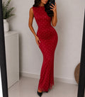 Vestido largo Tul rojo con lunares