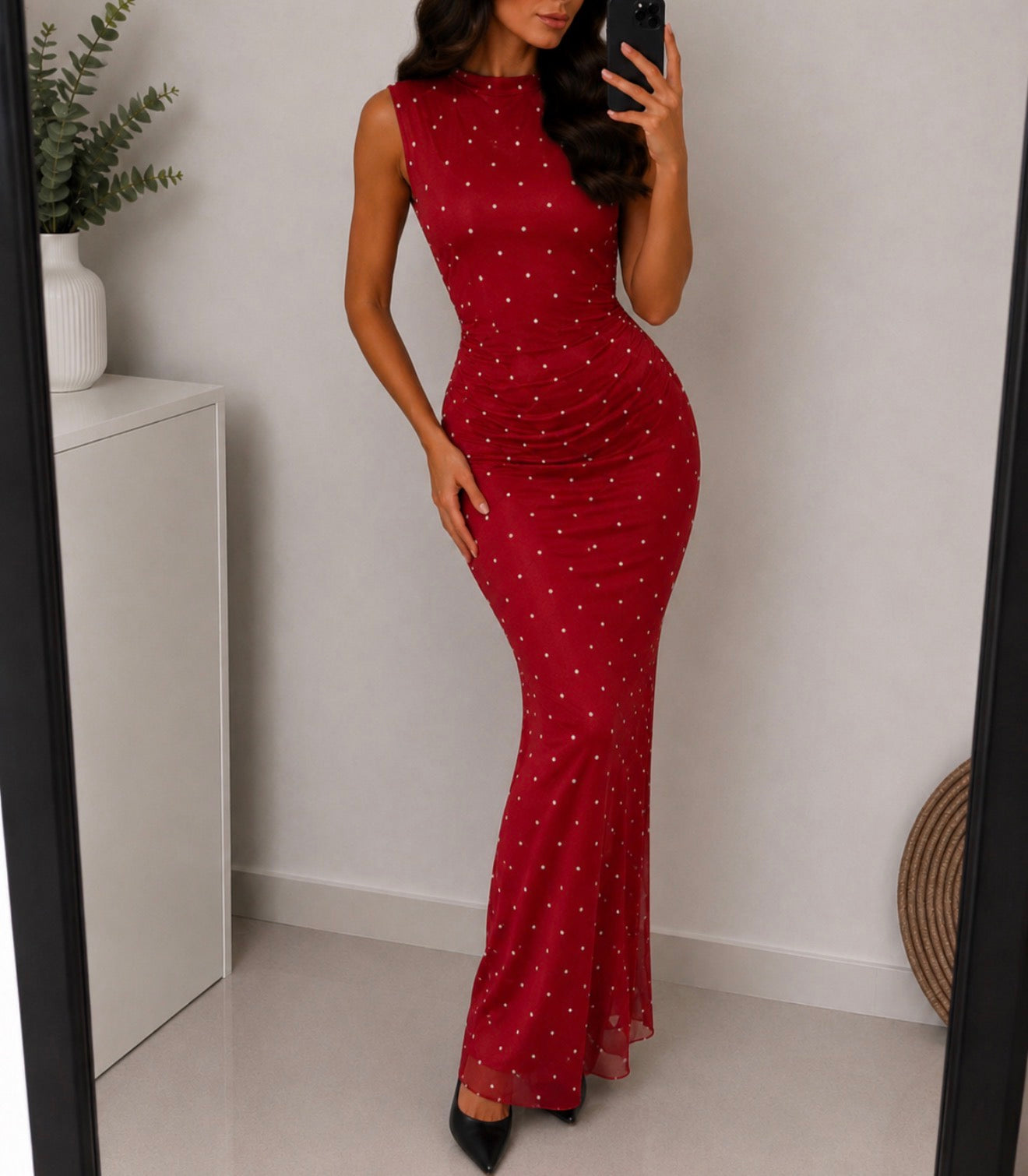 Vestido largo Tul rojo con lunares