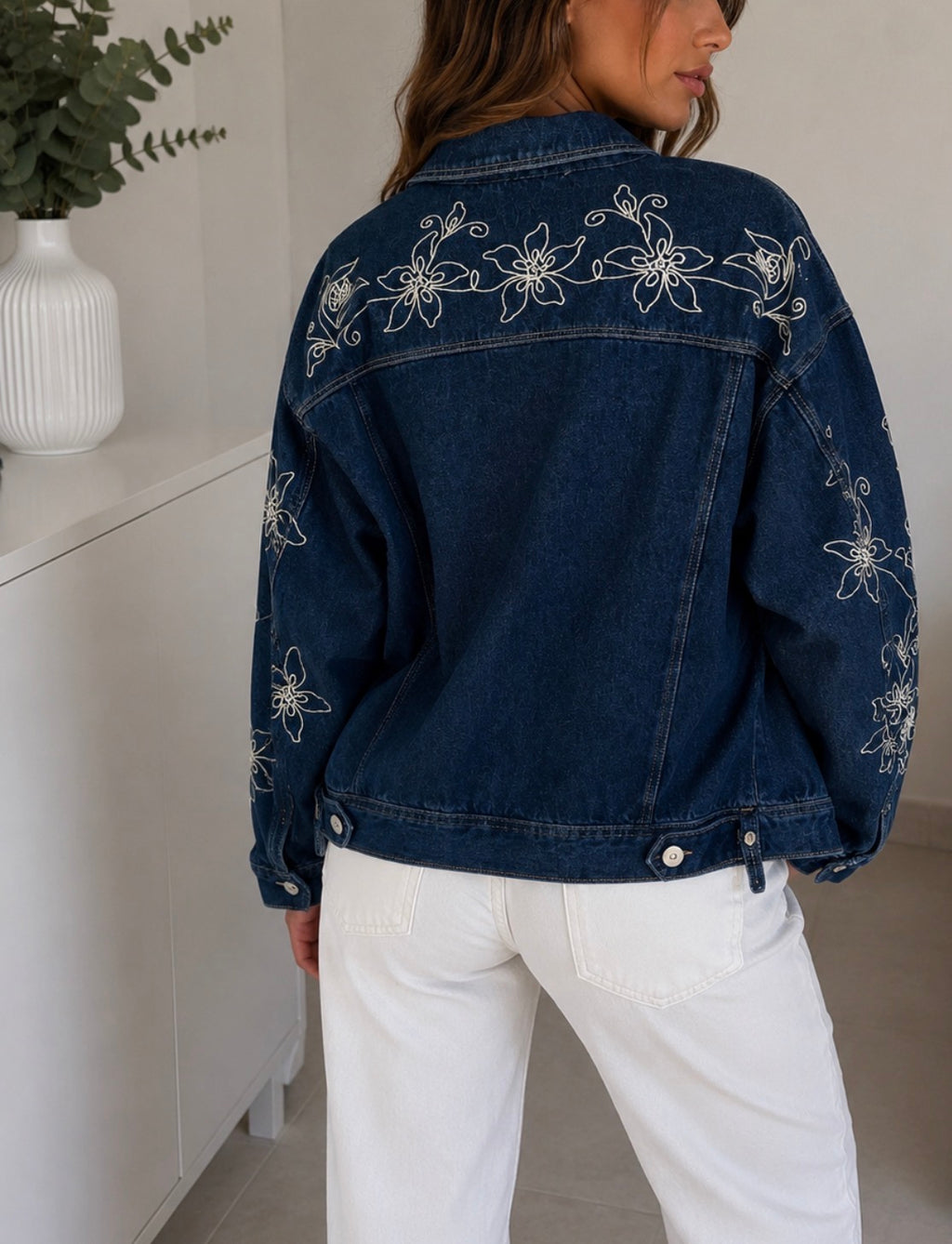 Chaqueta denim bordada Floral