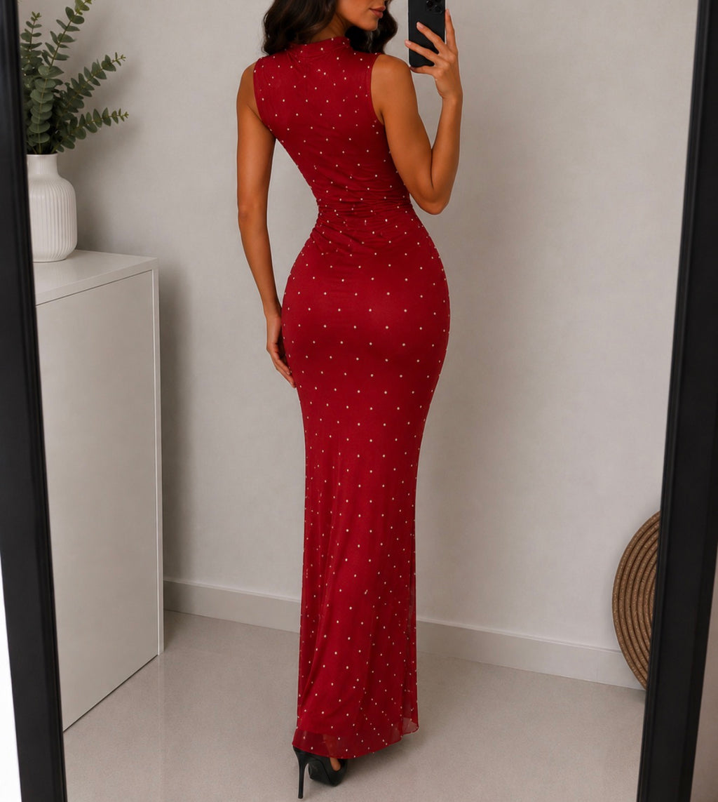 Vestido largo Tul rojo con lunares