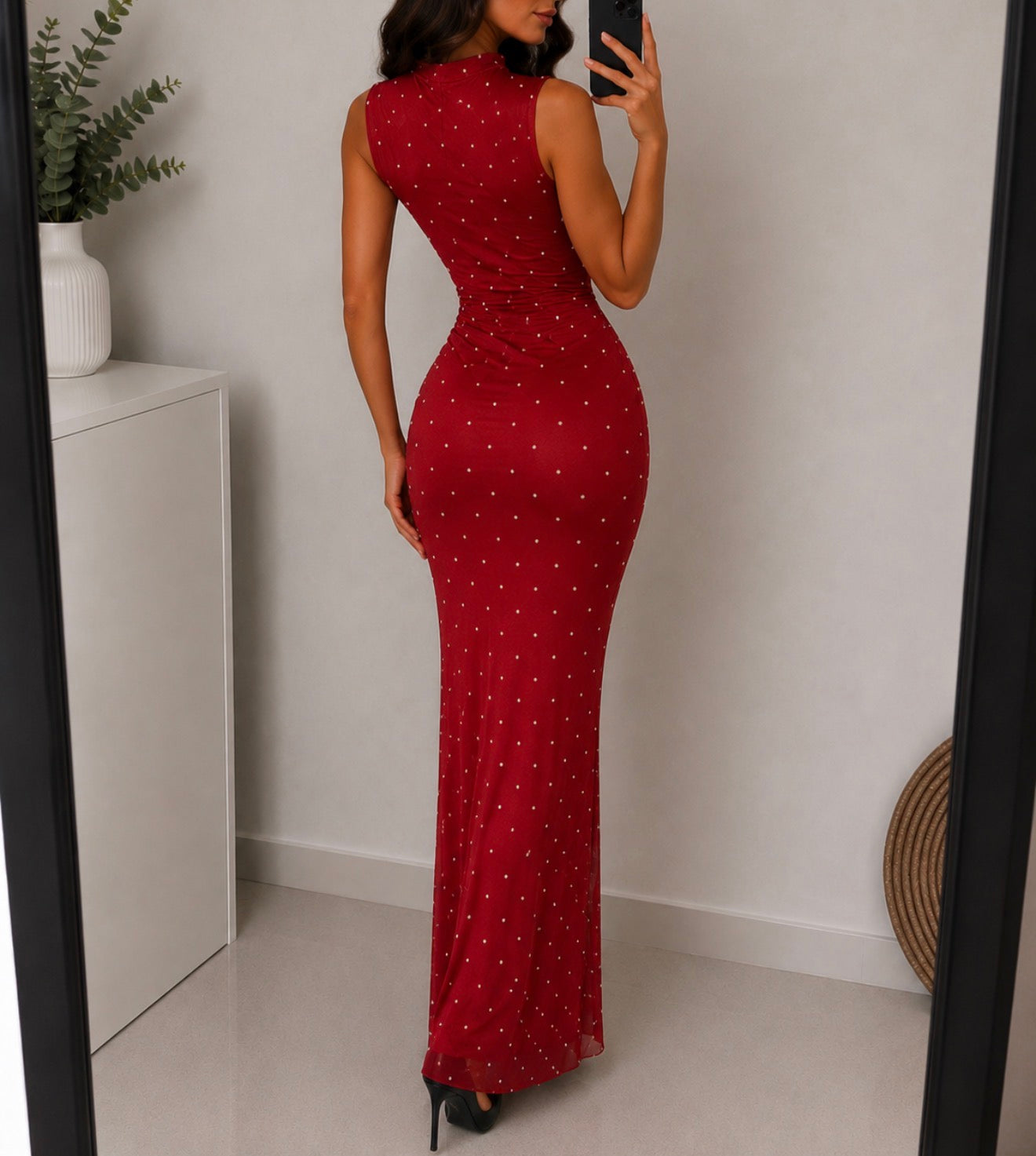 Vestido largo Tul rojo con lunares