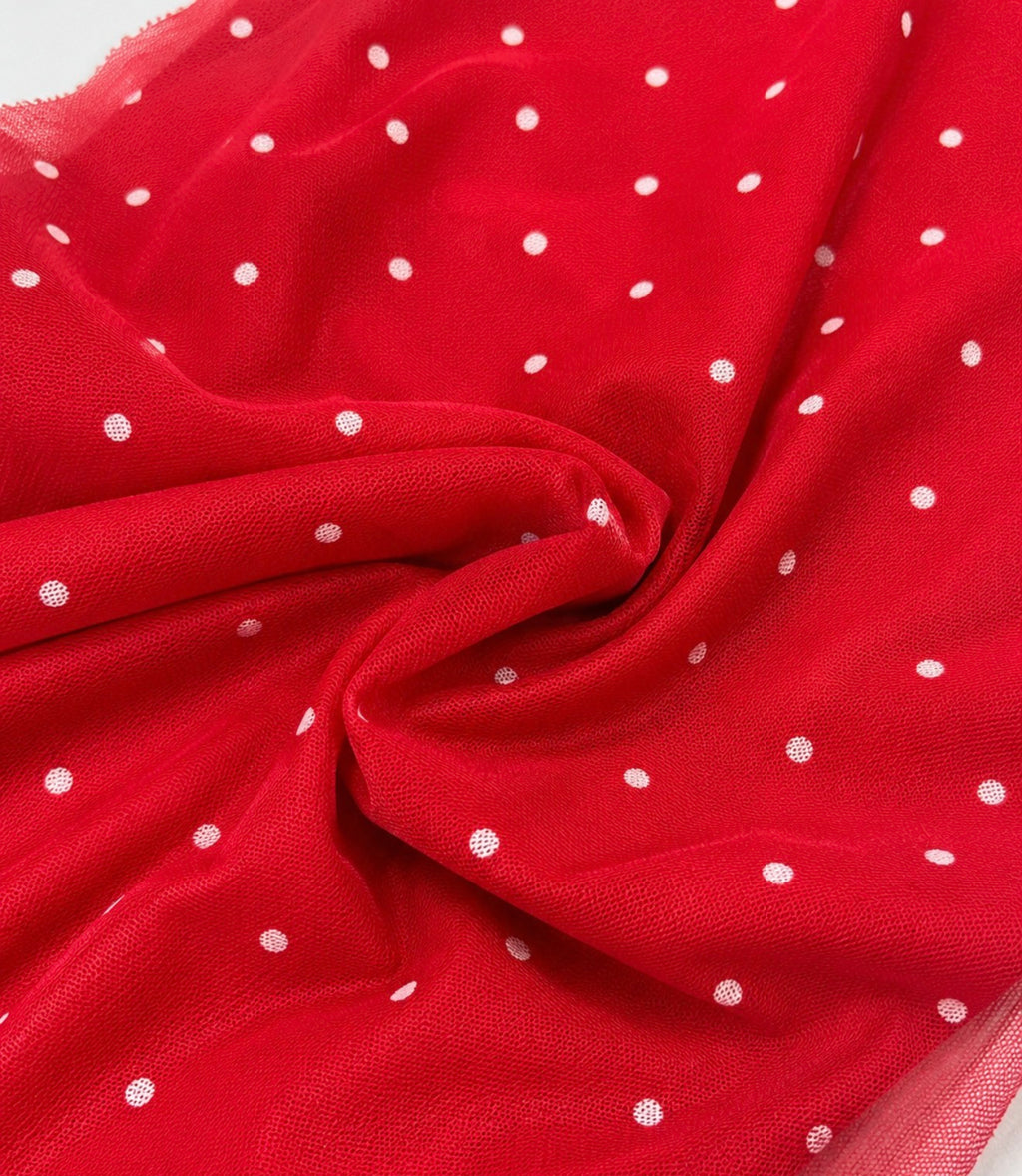 Vestido largo Tul rojo con lunares